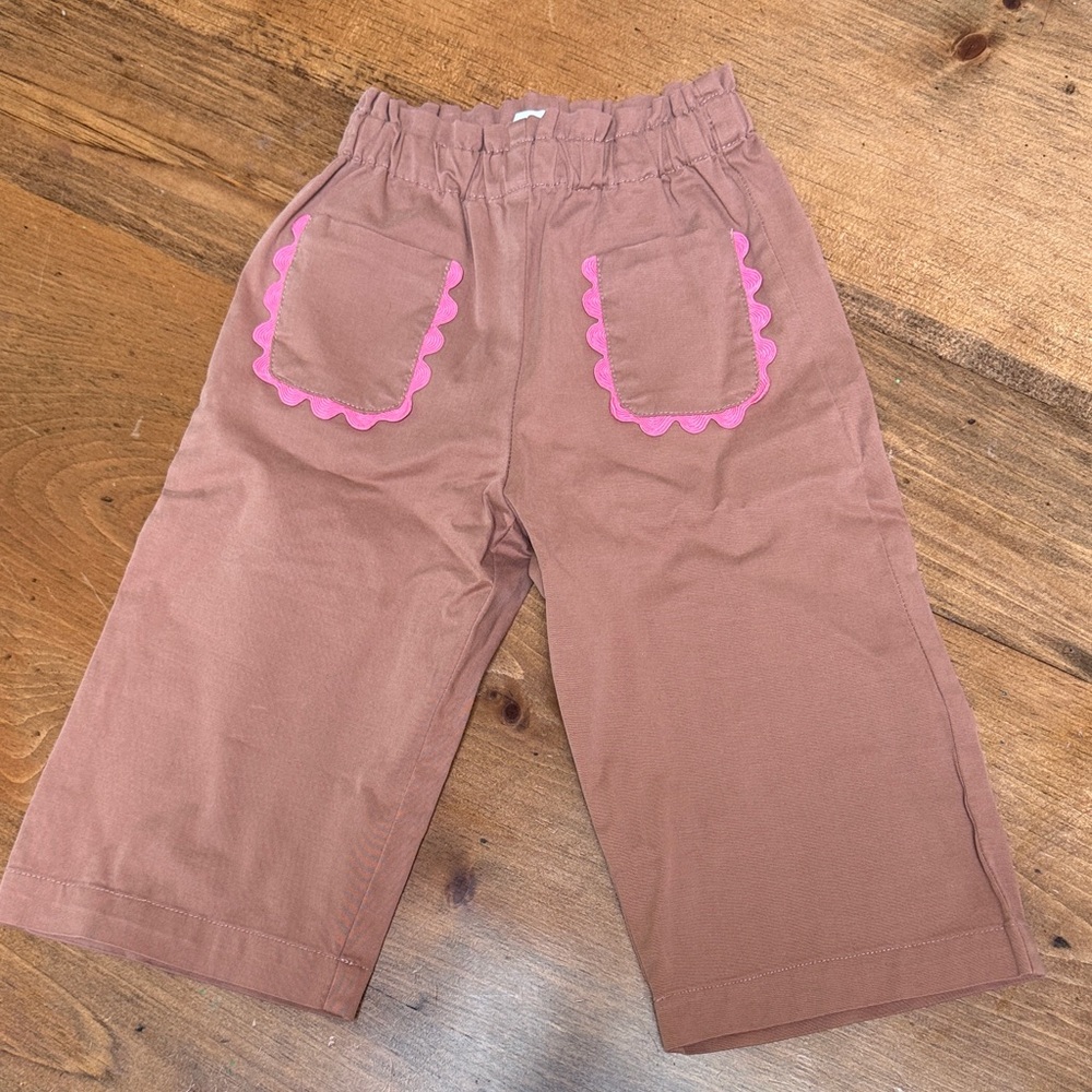 Zara toddler Girls' brown pants Pink Scalloped Pocket Trim